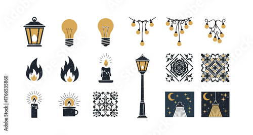 Vintage lanterns and rustic patterns collection for cozy decor