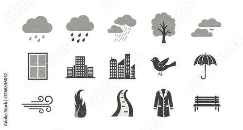 Minimalist weather and urban icons set for seasonal designs