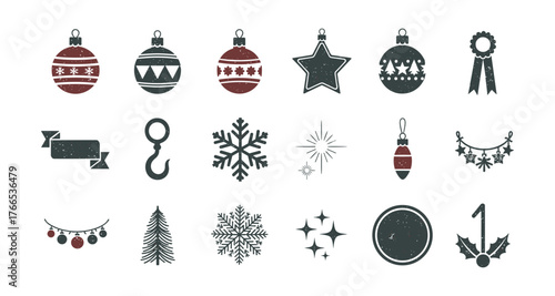 Rustic christmas icon set with festive decorations and seasonal symbols