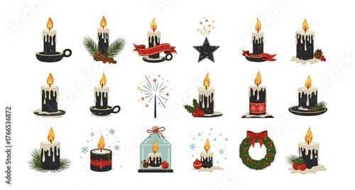 Holiday candle art collection with festive decorations and winter themes