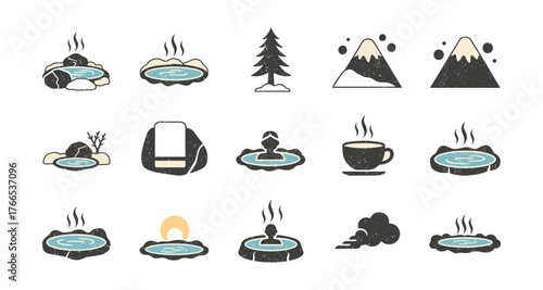 Rustic hot springs and mountain icons for nature inspired designs