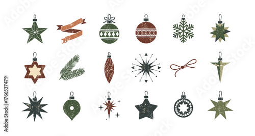 Rustic festive christmas ornament collection in vintage style