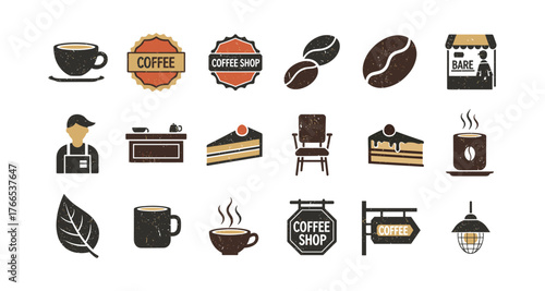 Retro coffee icons collection featuring cafe elements and espresso motifs