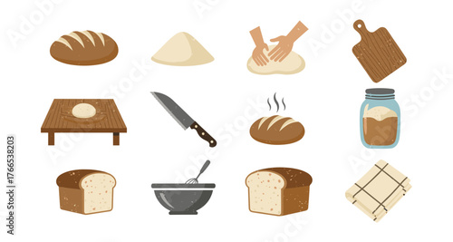 Baking essentials: flat design icons for bread making