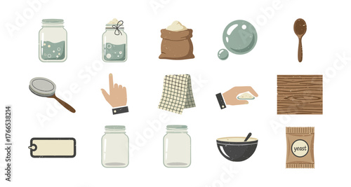 Kitchen baking tools with ingredients collection for creative cooking projects