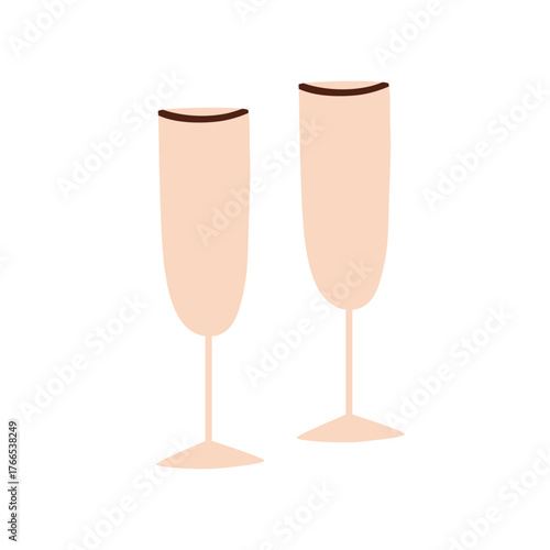 Champagne glasses. Champ wineglasses for festive alcohol drink, holiday party celebration. Stemware, glassware, drinkware for alcoholic beverage. Flat vector illustration isolated on white background