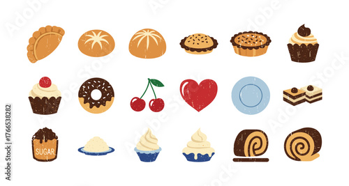 Artisan bakery icons: rustic pastries, cupcakes, and desserts