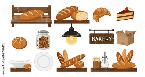 Bakery set with bread, pastries, and rustic elements for culinary design