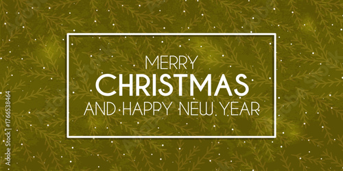 Green Christmas background with holiday greeting text and festive pine texture