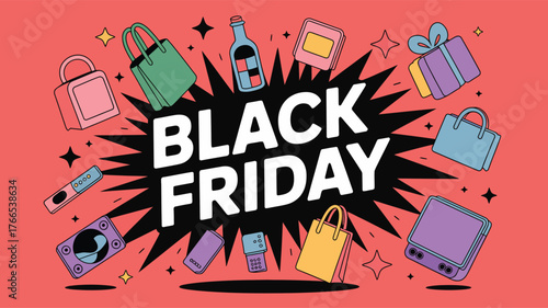 Black Friday shopping bags gifts and electronics illustration