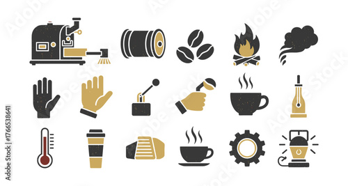 Set of vintage coffee and brewing elements with rustic texture