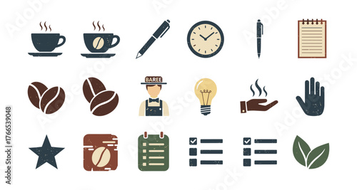 Coffeehouse essentials icons: rustic charm with cafe vibes and vintage style
