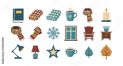 Cozy autumn vibes: rustic home decor icons for seasonal comfort