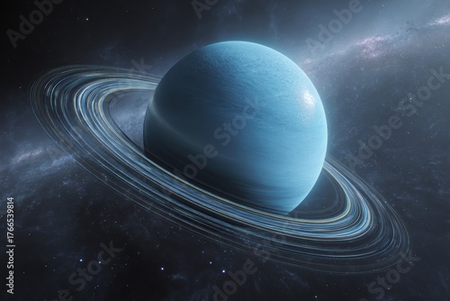 Blue Gas Giant with Rings -  Detailed Planetary Space Art