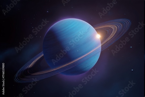 Planet with Golden Sunlight and Rings - Sci-Fi Space Illustration