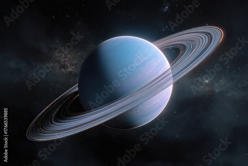 Bright Blue Ringed Planet in Deep Space - Cosmic Background Art