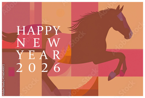走る馬の年賀状　2026年午年　動物