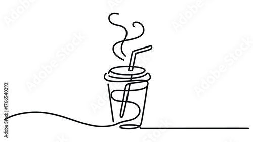 Sip in style with this minimalist, modern single line drawing of a hot beverage, perfect for cafes and branding.