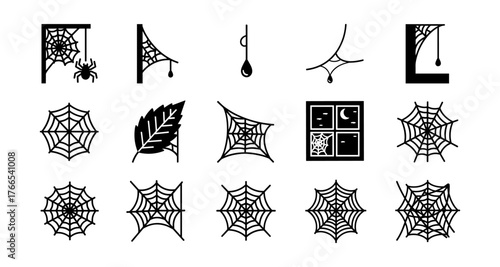 Black and white spider web icons for halloween and nature themes