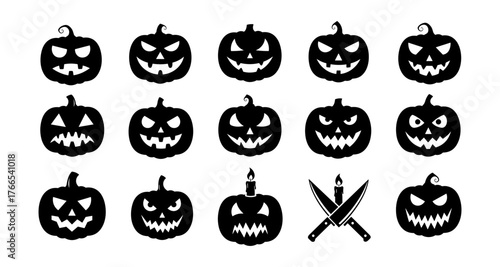 Spooky silhouette pumpkins with knives for halloween designs