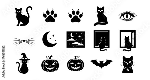 Halloween cat silhouettes: pumpkins, moons, and more for spooky designs