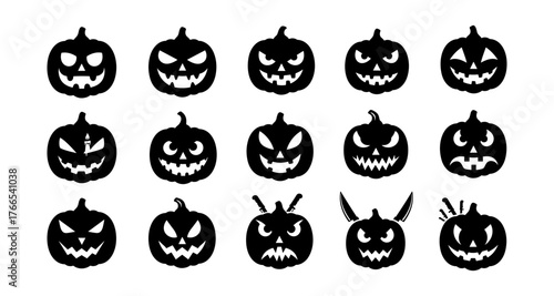 Spooky halloween pumpkin faces: silhouette collection of scary jack o'lantern expressions