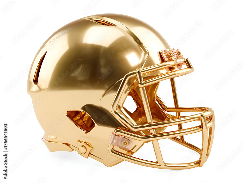 Fototapeta premium A shiny golden football helmet representing victory and achievement in sports, perfect for team spirit imagery.
