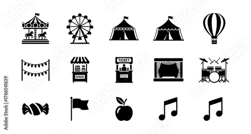 Amusement park and carnival icons silhouette theme