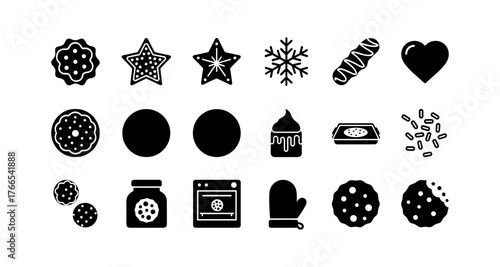 Assorted cookie icons: festive shapes, baking tools, and sweet designs
