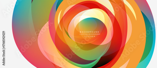 Abstract colorful layers create dynamic circular design. Vibrant gradients blend, forming modern background element. Smooth transitions, visual harmony.