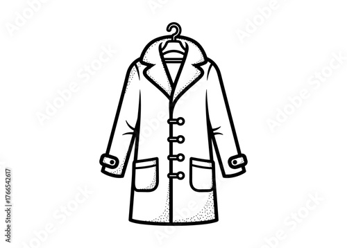 Vintage linear style duffle coat with hanger clip art for fashion design