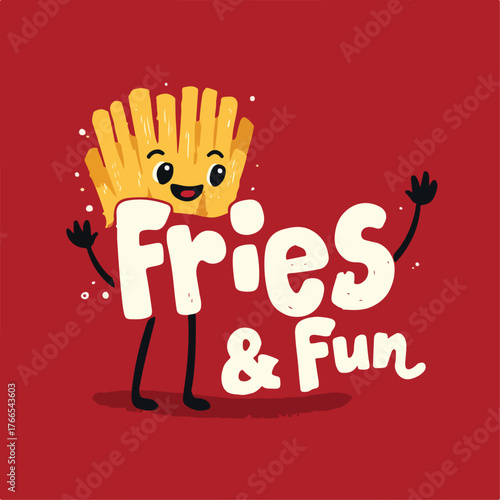cute fry chips vector design on red background with smiling cartoon fries