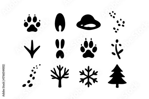 Animal tracks silhouette collection: diverse footprints and nature elements