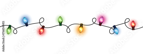 Seamless colorful christmas lights on chain pattern on transparent background