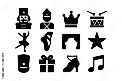 Theatrical icon set: dance, music, and performance symbols