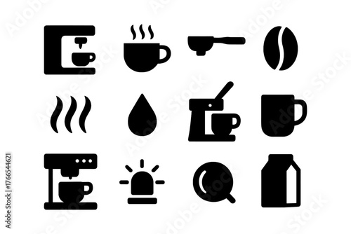 Coffee icons set: modern silhouette symbols for brewing and espresso
