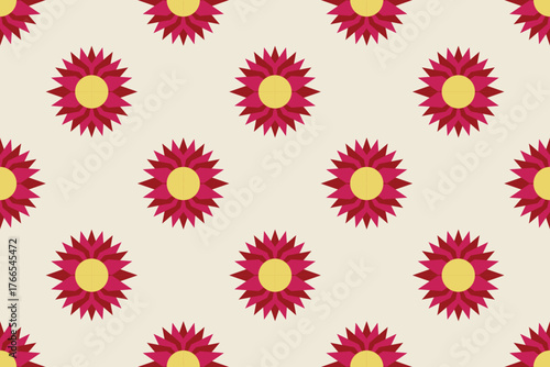 Wallpaper Mural Vibrant Thai floral geometric pattern with red and yellow tones on a soft cream background. A lively and elegant design that blends traditional Thai inspiration with modern simplicity and warmth. Torontodigital.ca