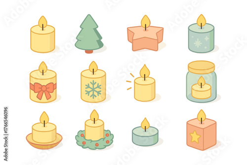 Charming candle collection with festive holiday designs in pastel colors