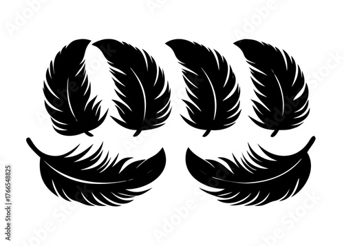 Set of  a  Elegant minimalist black fluffy contour feather style flat logo icon tattoo stock design vector silhouette illustration. Crisp outlines and a captivating contrast on a white background icon