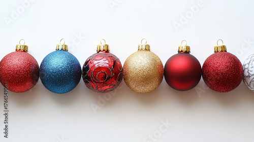 Sparkling Christmas cheer with vibrant red, blue, and gold ornaments, perfect for holiday promotions and festive winter designs that spread joy