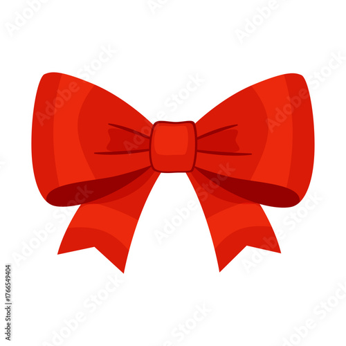 Red bow, gift ribbons. Hand drawn trendy flat style. Hair accessories. Bow knot for gift wrapping. Gift bow. For Christmas and Valentines cards, packaging, festive decorations. Vector illustration