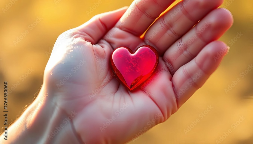 Obraz premium Close-up of a delicate hand gently cradling a stylized heart, illustration, affection