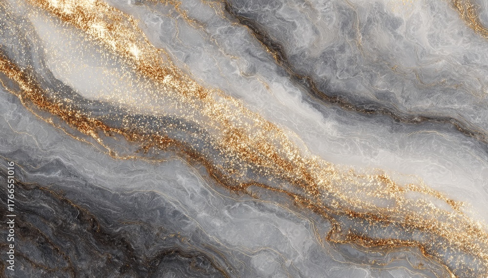 Fototapeta premium Elegant Grey Marble Background with Golden Veins and Swirls for Luxury Interior Design and Decor