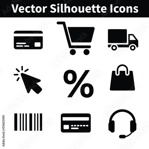 E-commerce and Online Shopping Silhouette Icons Set