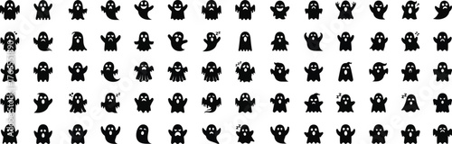 Collection of silhouetted spooky halloween ghosts and ghouls in various poses and expressions for festive designs and decorations silhouette halloween