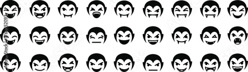Collection of vampire faces with diverse emotions expressed through unique cartoonish expressions and stylized features for halloween and horror themes silhouette halloween