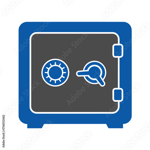 Blue and gray safe with circular dial and handle icon vault security