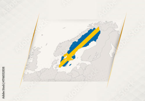 Sweden Country Map Featuring National Flag Colors.