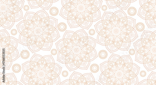 Seamless geometric mandala pattern with delicate ornamental details. Seamless pattern in vector.