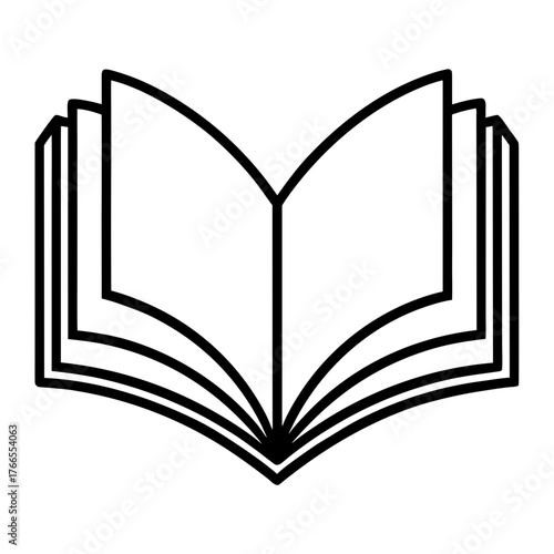Open Book simple line art illustration, minimalist blue and white, literature and education icon